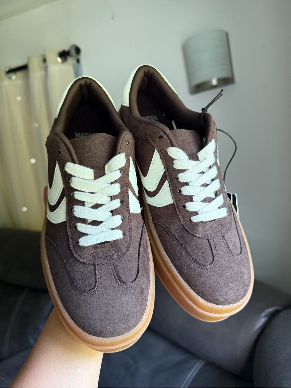 Women's Brown Suede Sneakers with White Accents